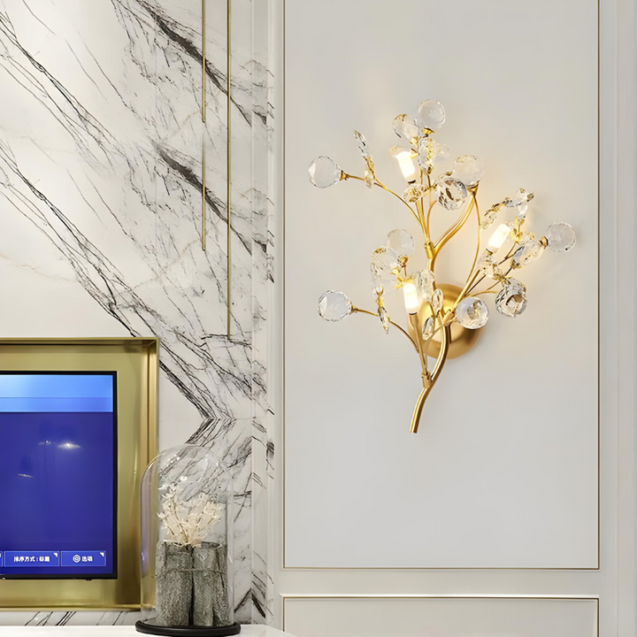 Applique Murale Cristal Design Moderne Haut de Gamme pour Salon | Branche Dorée