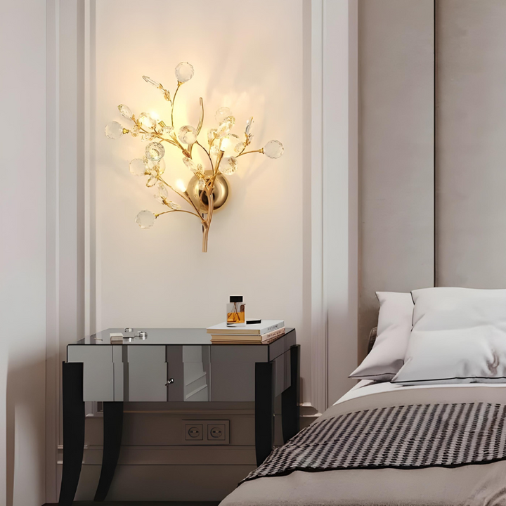 Applique Murale Cristal Design Moderne Haut de Gamme pour Salon | Branche Dorée