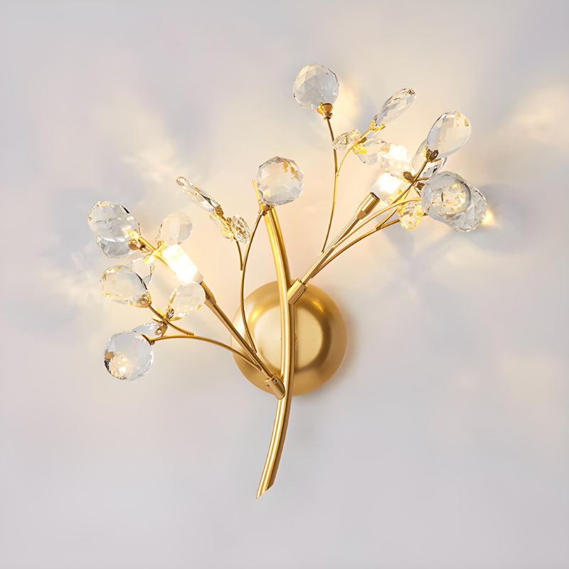 Applique Murale Cristal Design Moderne Haut de Gamme pour Salon | Branche Dorée
