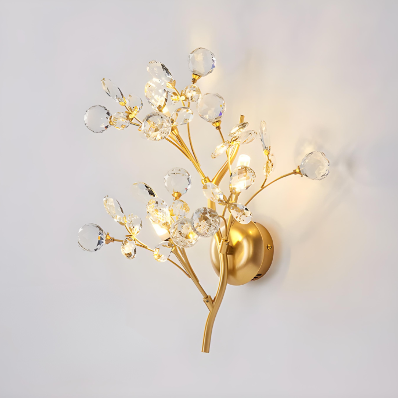 Applique Murale Cristal Design Moderne Haut de Gamme pour Salon | Branche Dorée