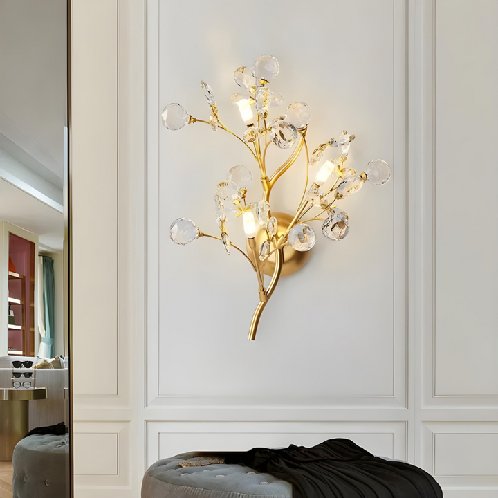 Applique Murale Cristal Design Moderne Haut de Gamme pour Salon | Branche Dorée