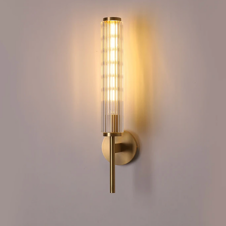 Applique Murale LED Haut de Gamme en Laiton Doré et Verre Strié